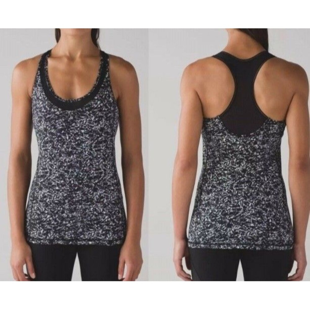 Lululemon Women Deep Breath Tank Iced Wave White Black Print RacerbackTop 6